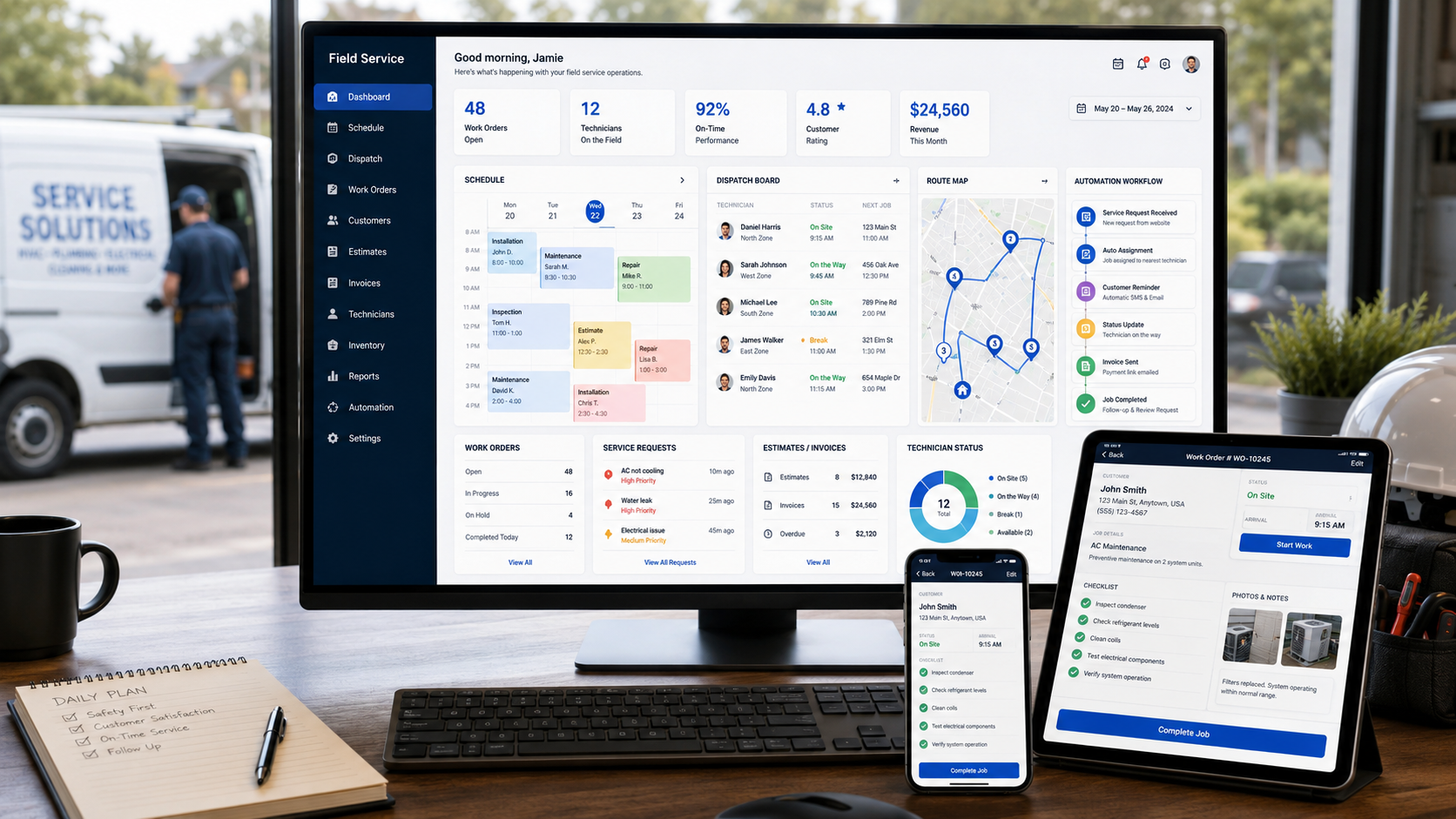 Growing company reviewing business dashboards and automation