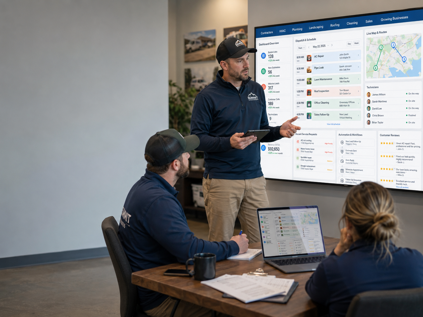 Service business operations software with scheduling, dispatch, CRM, automation, and reporting