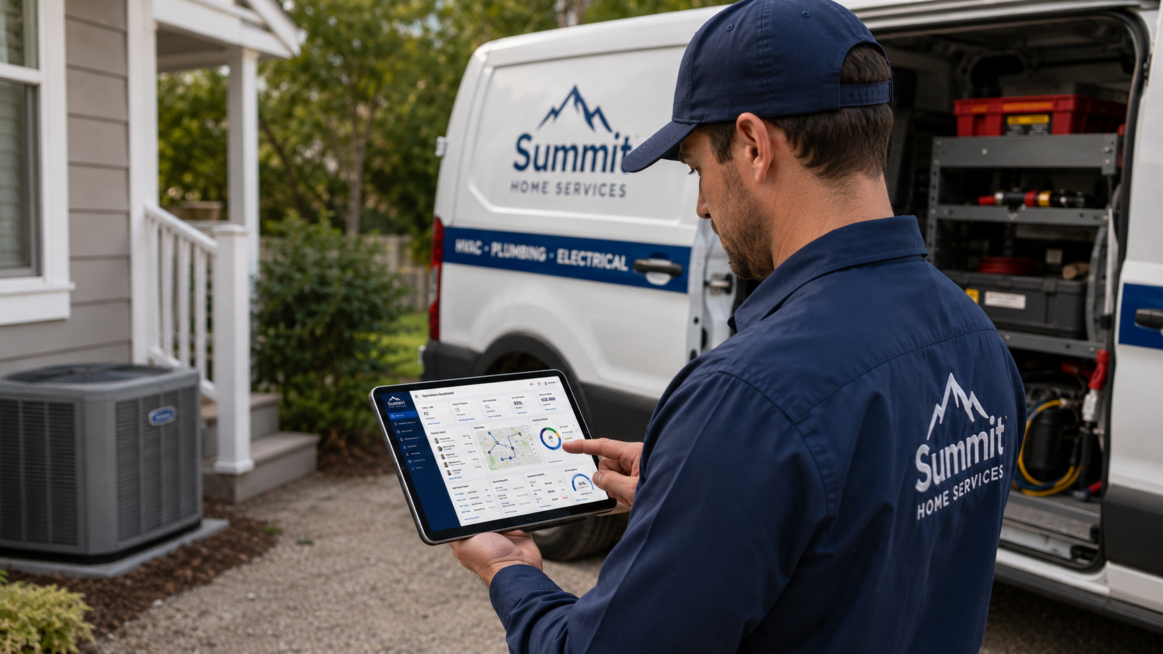 Home service business owner using scheduling software